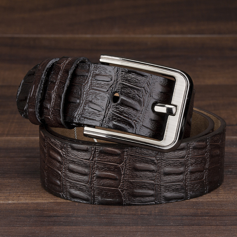 High-End For Men, Full Grain Crocodile Pattern, With Pin Buckle, Genuine Leather Business Luxury Men's Belt Miminail