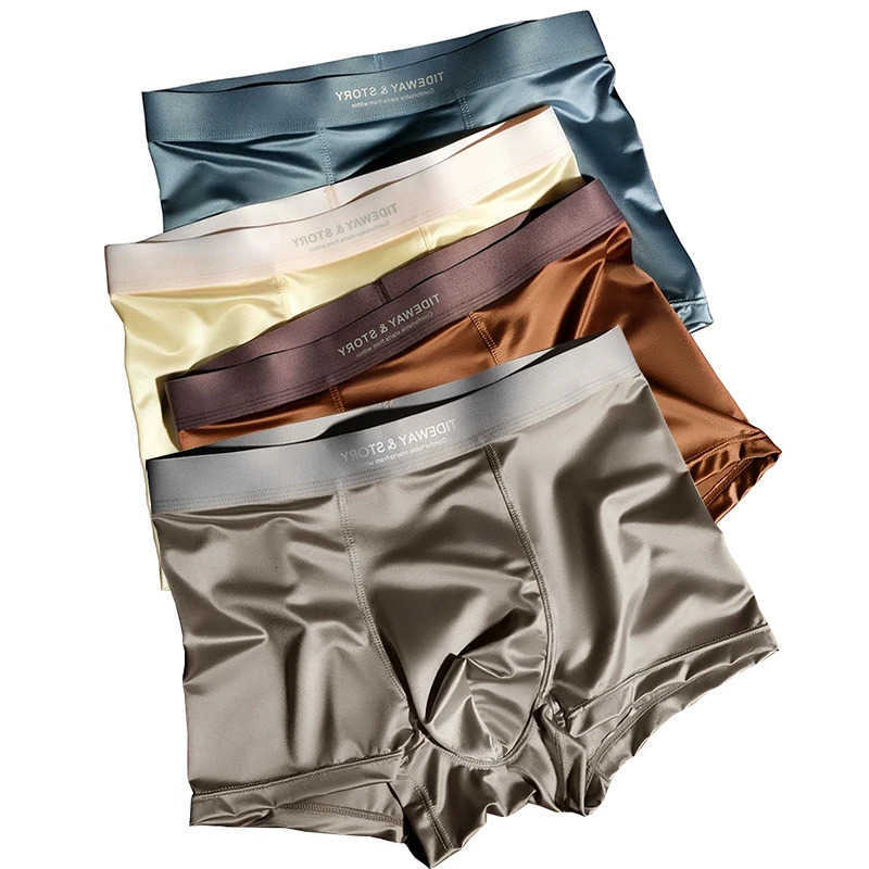 Underwear Underpants 4PCS Ice Men's Silk Men's Light Satin Silk Breathable Flat Corner Four Cornered Shorts Without Marks D260918