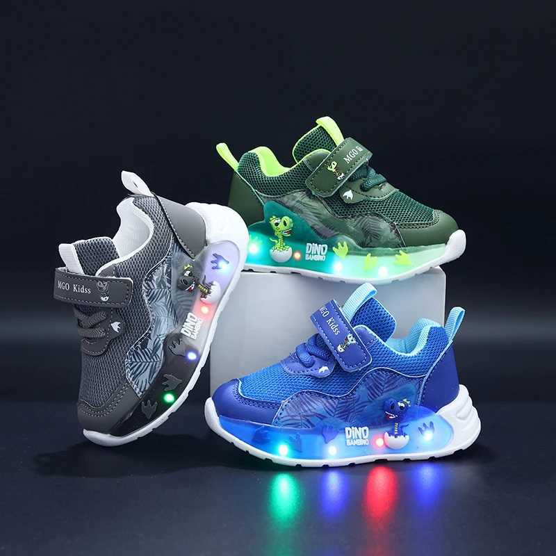 Mgo Kids Spring and Autumn Dinosaur Children's Light-Up Shoes Boys' Mesh Breathable Flashing Light Shoes Casual Children's Sport Q260