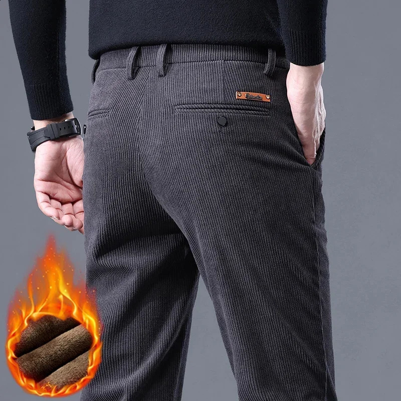 Winter Thermal Male Clothing Fleece Men's Thickened Warm Corduroy Casual Pants Chenille Stretch Solid Color Business Trousers 260917