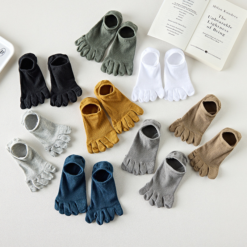 Men's Solid Color Five-Toe Ankle Breathable Casual Low Cut Socks, Ins Trendy Split Toe Socks for Spring Summer Daily Wear