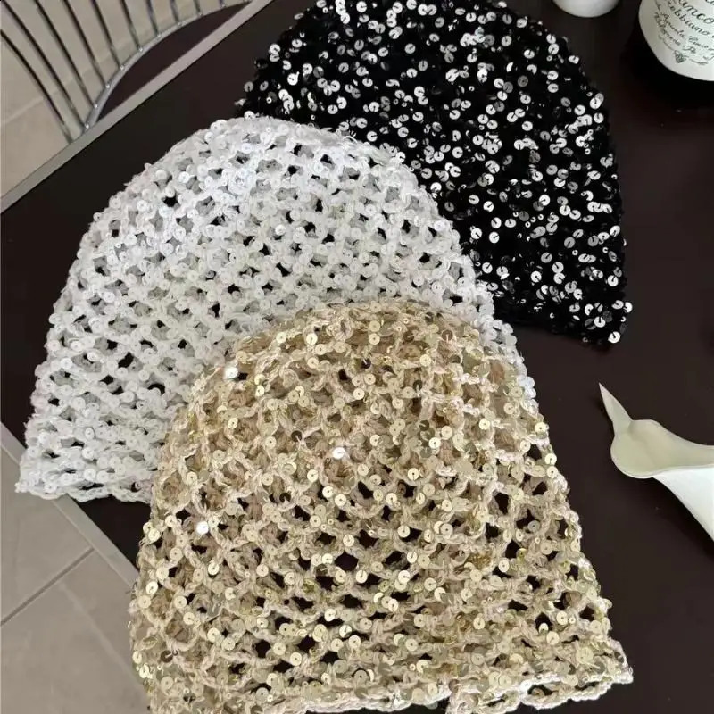 Ins Style Sequined Hollow Pullover Hats Women Summer And Autumn Travel Po Atmosphere Versatile Casual Y2K Beanies 260917