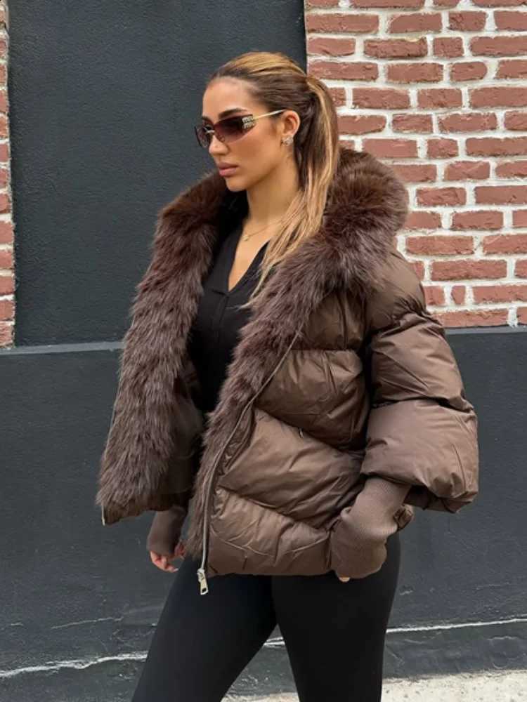 2026 Winter Casual Fur Hooded Cotton Coats Women Thicken Stand Collar Zippers Oversize Solid Jacket Warm Outerwear Lady New H260917