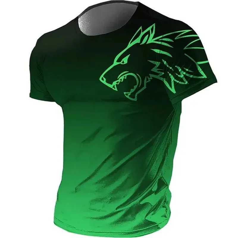 T-shirts for men fitness sportswear 2026 Summer Vintage Men's 3d Printed Quick-Drying Gradient T-shirt Animal Wolf Short Sleeve Q260917