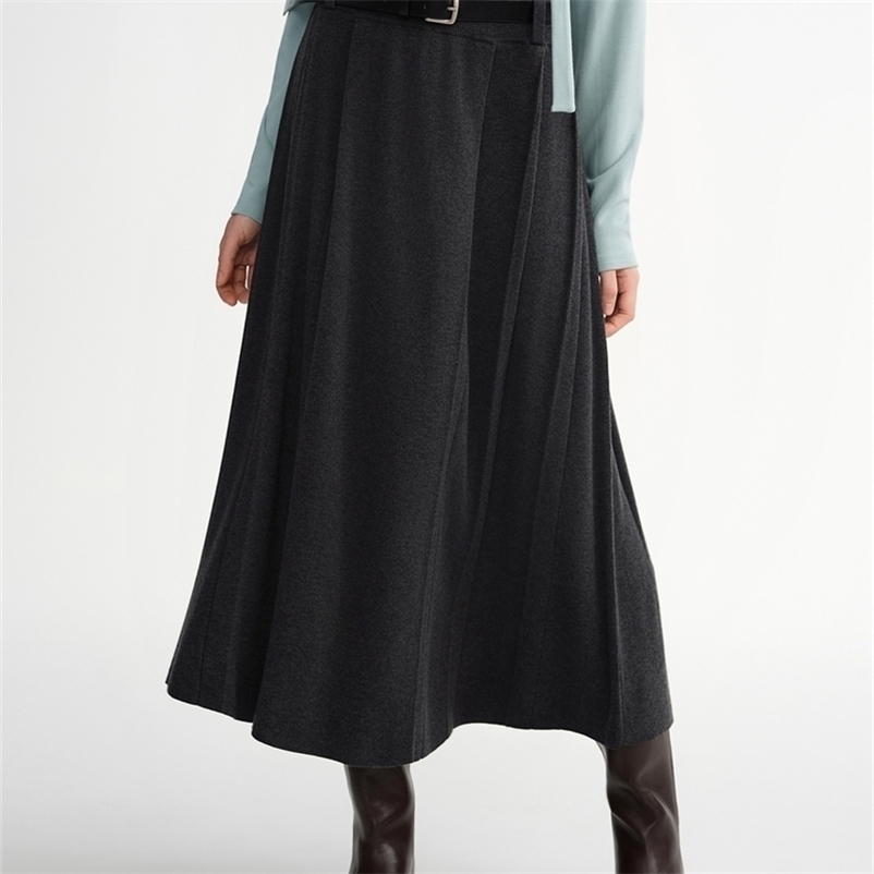 DUSHU Plus Size Women's Knit Pleated Skirt High Waist Elegant A-Line Midi Length Stretchy Comfort Fall 2025 Casual Slim Fit 260917