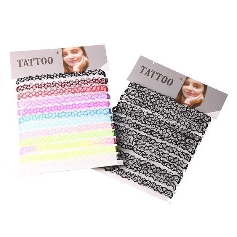 12pcs Vintage Tattoo Collares Necklace Set For Women Girls Elastic Clavicle Chain Colorful Punk Gothic Stretch Choker Lace Q260916