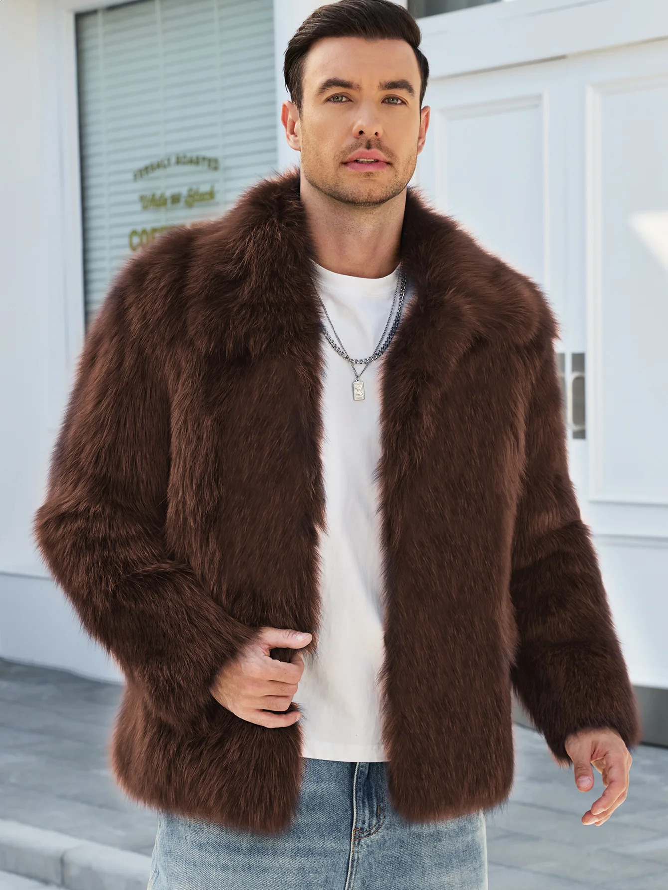 Mens Fashionable Lapel Jacket Imitating Fox Fur for Warmth Autumn Winter Style Casual Outerwear 260918
