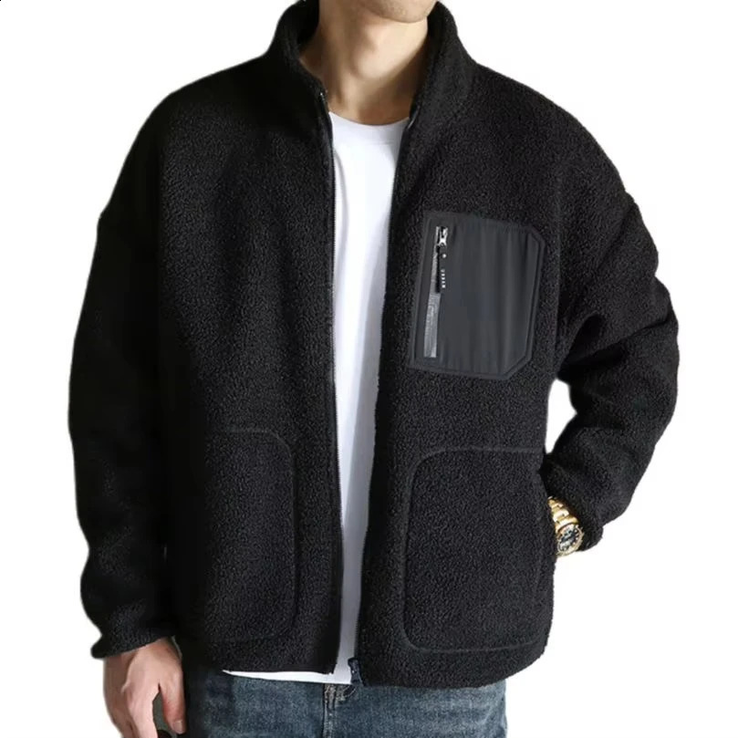 Fleece Teddy Jacket Men Techwear Warm Boys Jackets Pocket Zipper Cardigan Trendy Stand Collar Coat 2026 Spring Autumn WinterA1 260918