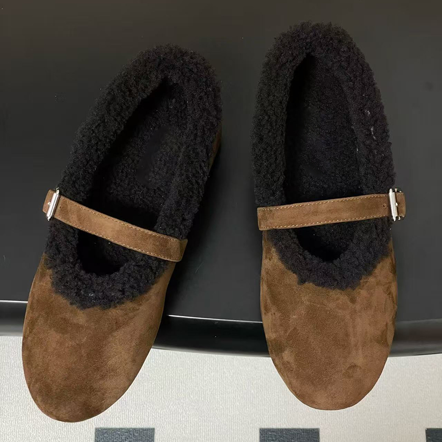 26499 10A Womens Curly Lambswool Flat Shoes Autumn WinterOutside Wear Lamb Loafers Black Beige Cashmere Lazy