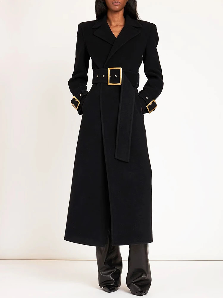 HIGH STREET est 2026 Fall Winter Fashion ner Overcoat Womens Slim Fitting Belted Wool Blends Long Coat 260918