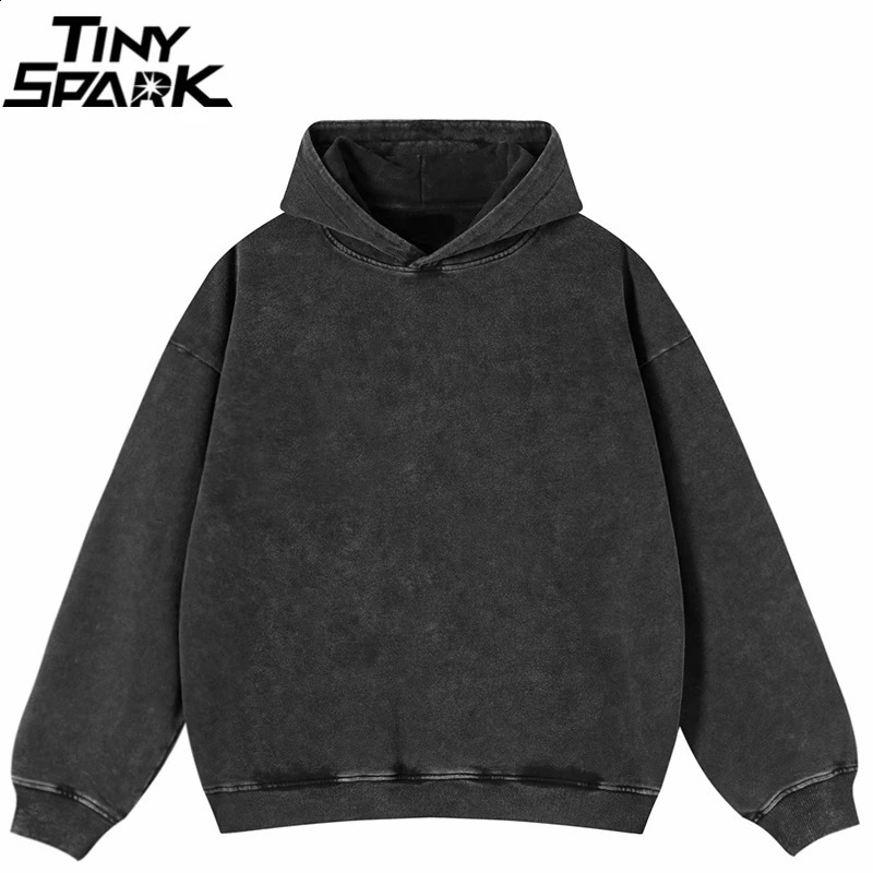 Hip Hop Oversize Plain Hoodie Sweatshirt Men Streetwear Harajuku Vintage Washed Black Hooded Pullover Unisex Custom Graphic 260918