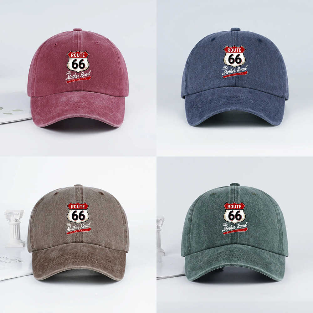 Mother Vintage Route 66 "The Road" Print Washed Baseball Cap Adjustable Unisex Biker Travel Sun Hat J260917