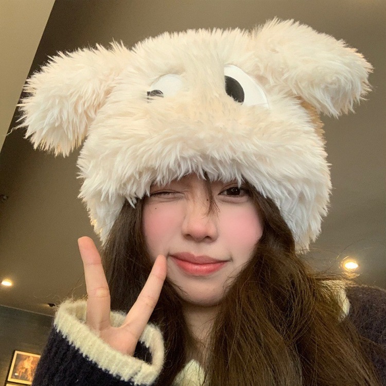 Cute cartoon funny long-eared plush for women, casual puppy Lei Feng hat, autumn and winter Japanese