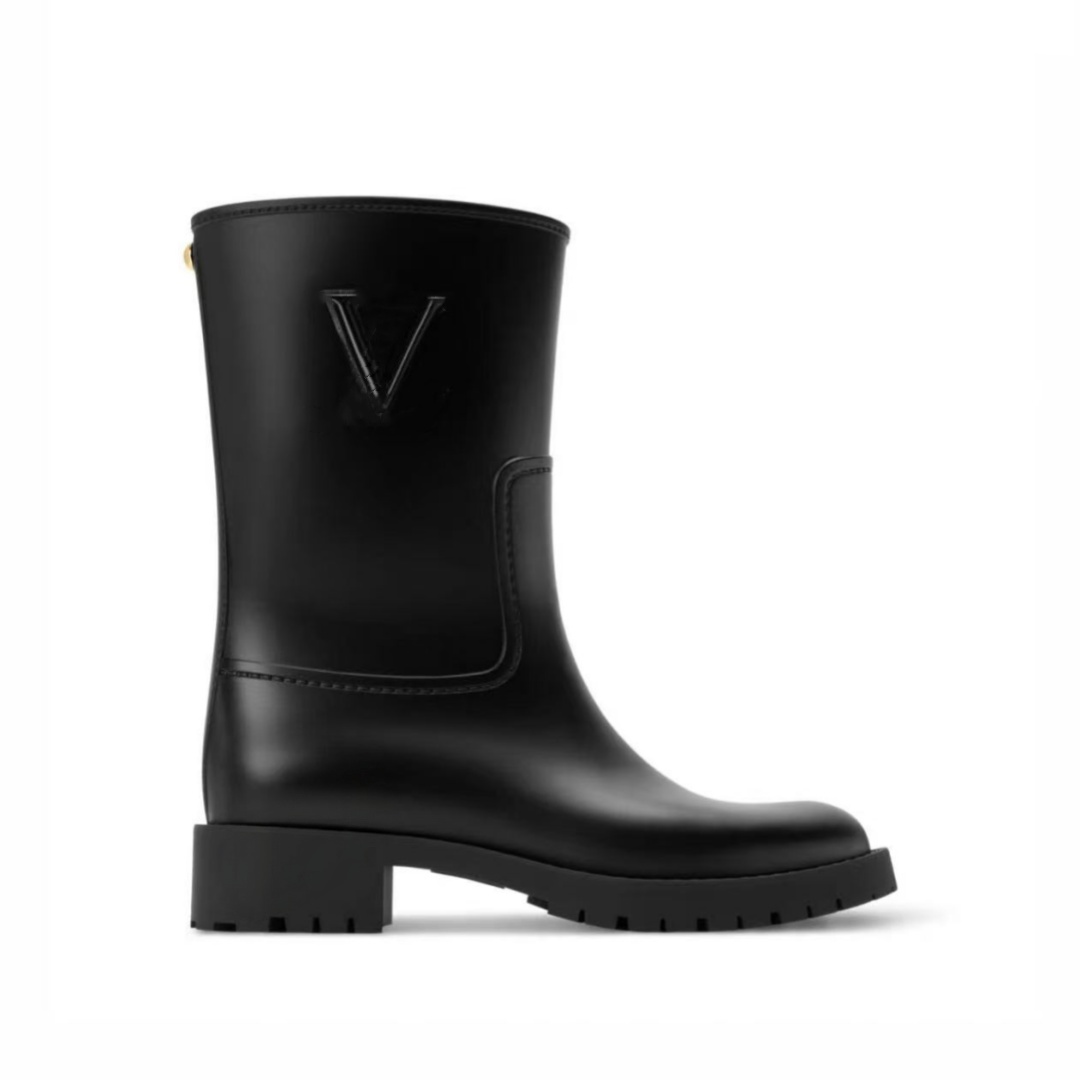 Designer boots Women Black Mid Calf Rain Boots Thick Block Heel Waterproof Rubber Boots Classic Slip On Winter Rain boots