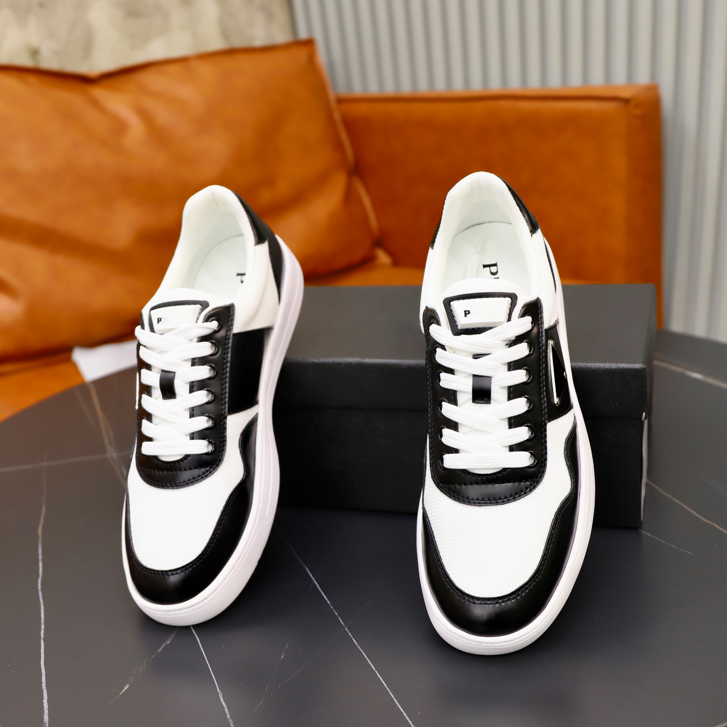 Triangle Logo Sneakers Men Casual Shoes Black white Genuine Leather loafers luxurys Designer golf Lace Up Fashion Classis basketball Low Top run ten