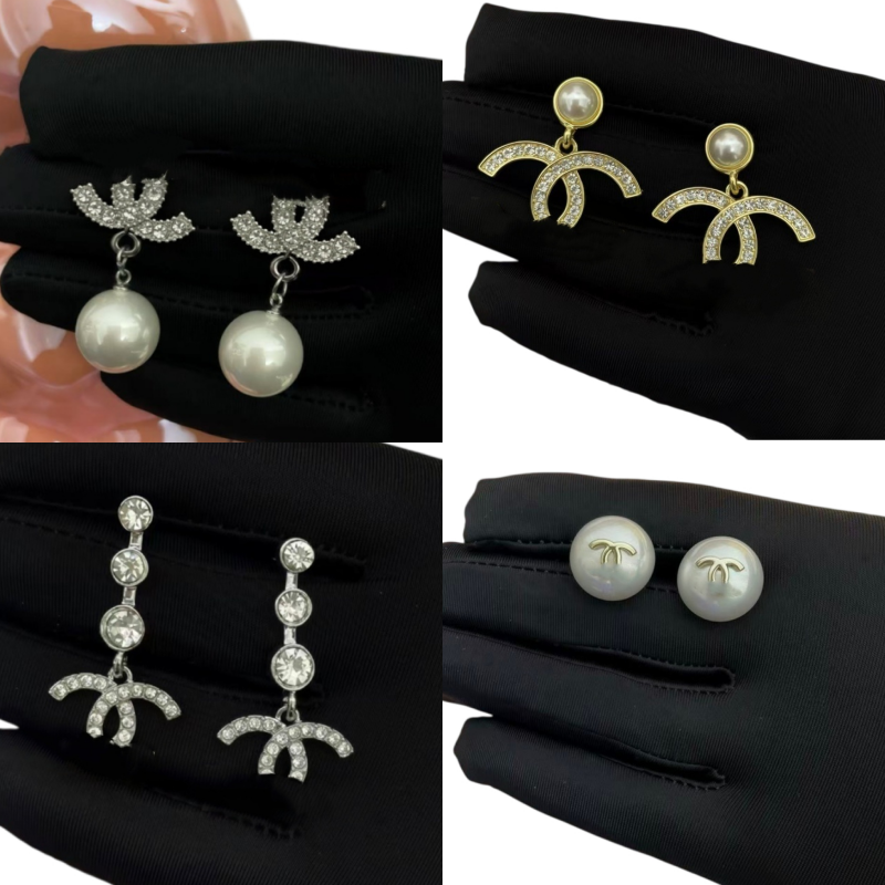 Classic Cc Earrings Designer For Women Pearl Design Kupe Plated Sliver Gold Earring Diamond Stud High Quality Exquisite Versatile Designers Jeweller