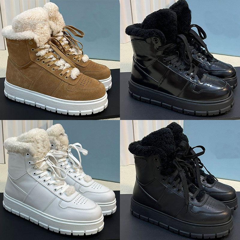 High Top Snow Boots Designer Womens Smooth Leather Warm Workwear Boots Thickened Plush Lining Increased Height Thick Sole Street Fashion Outdoor Col