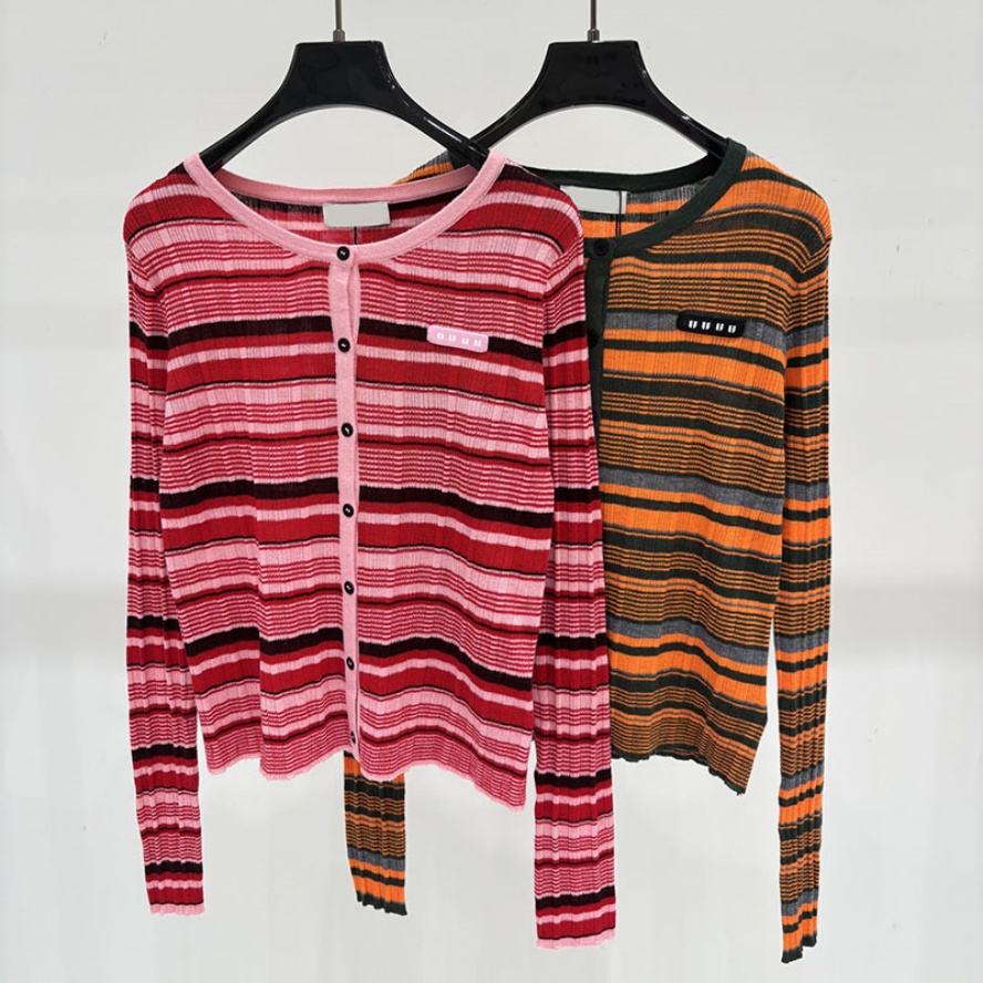Y2K Style Women Knitted Cardigan Designer Slim Fit Striped Elastic Cardigan Sweater Luxury Contrast Color Casual Party Office Daily Sweater