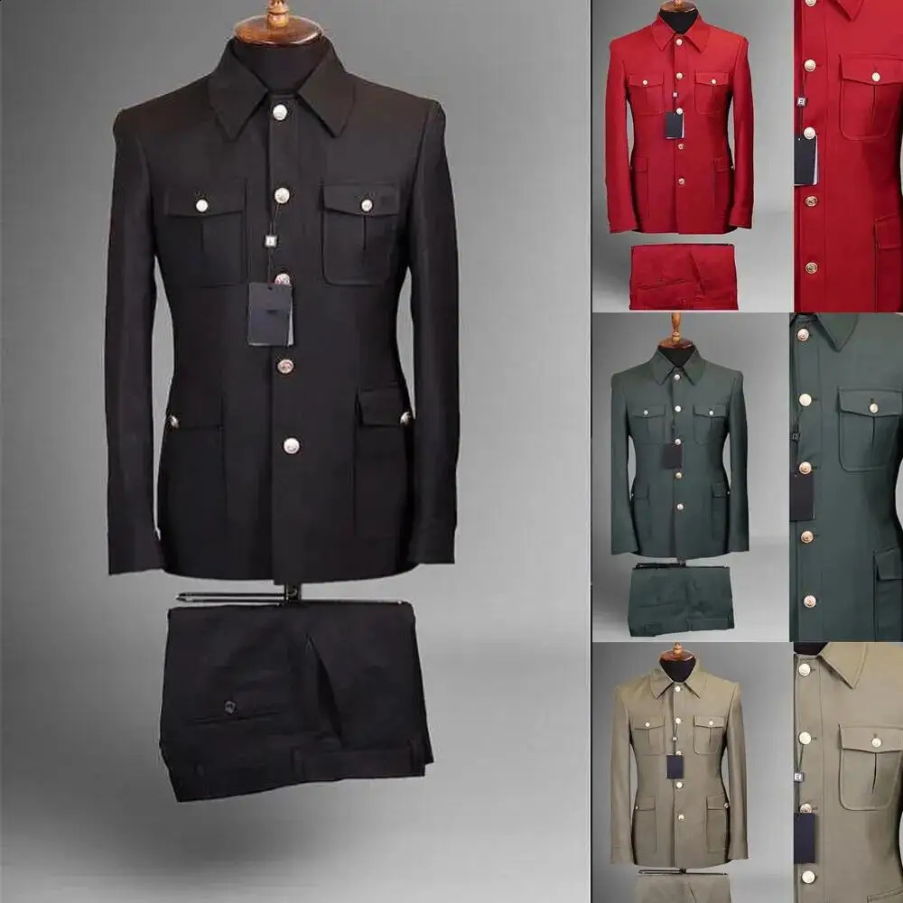 Fashion Four Pockets Solid Color Men Suits High Quality Single Breasted Male Casual Daily Wedding Two Piece Blazer Pants Set 260918
