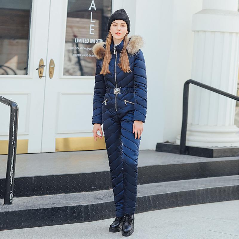 Short Ski Jacket For Women, 2020 Winter New Fashion Coat, Thickened, Waist-Cinching, Stylish Cotton Coat And Pants Two-Piece Set