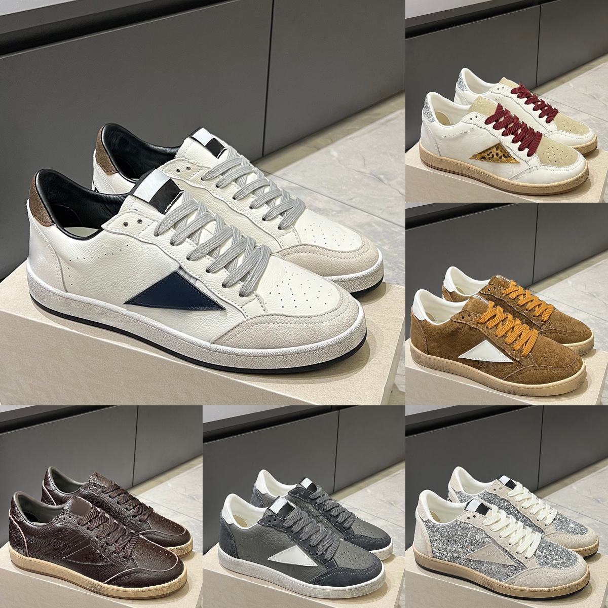 Grand Goods Designer Brand Men Women Genuine Leather Sports Shoes Retro Starboard Sneakers Dirty Shoes Luxury Classic Casual Superstar Shoes White S