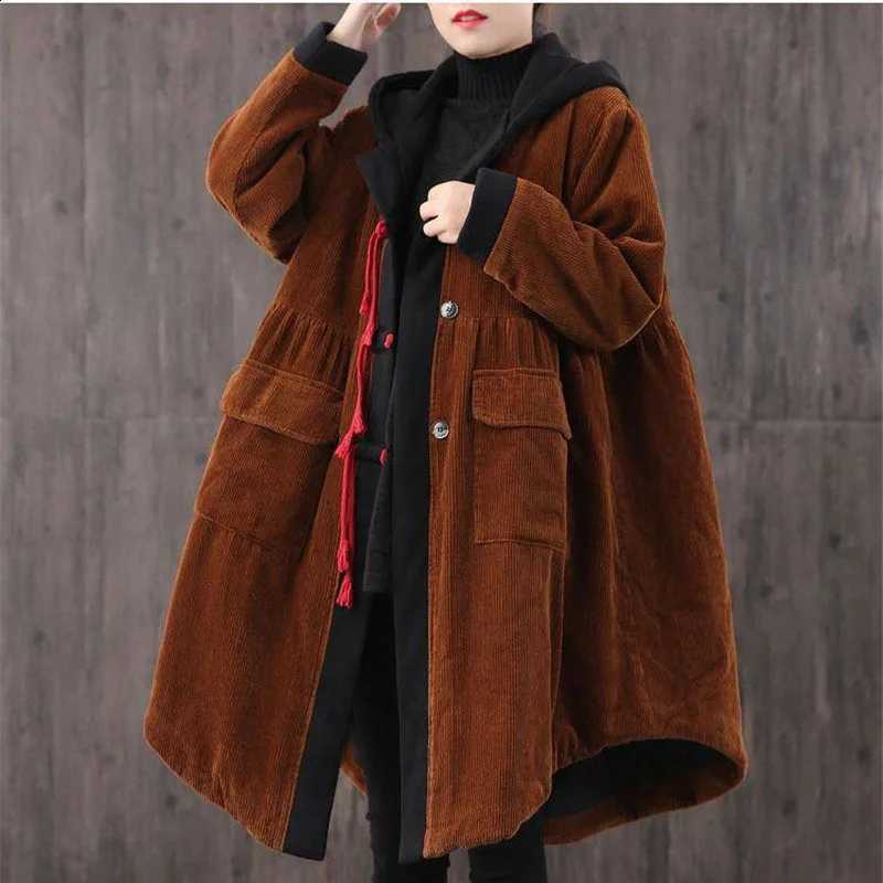 Oversize itself Women's Corduroy Jacket New Women Winter Fleece Coat Thicken Windbreaker Hooded Jacket Lady Overcoat C568 H260917