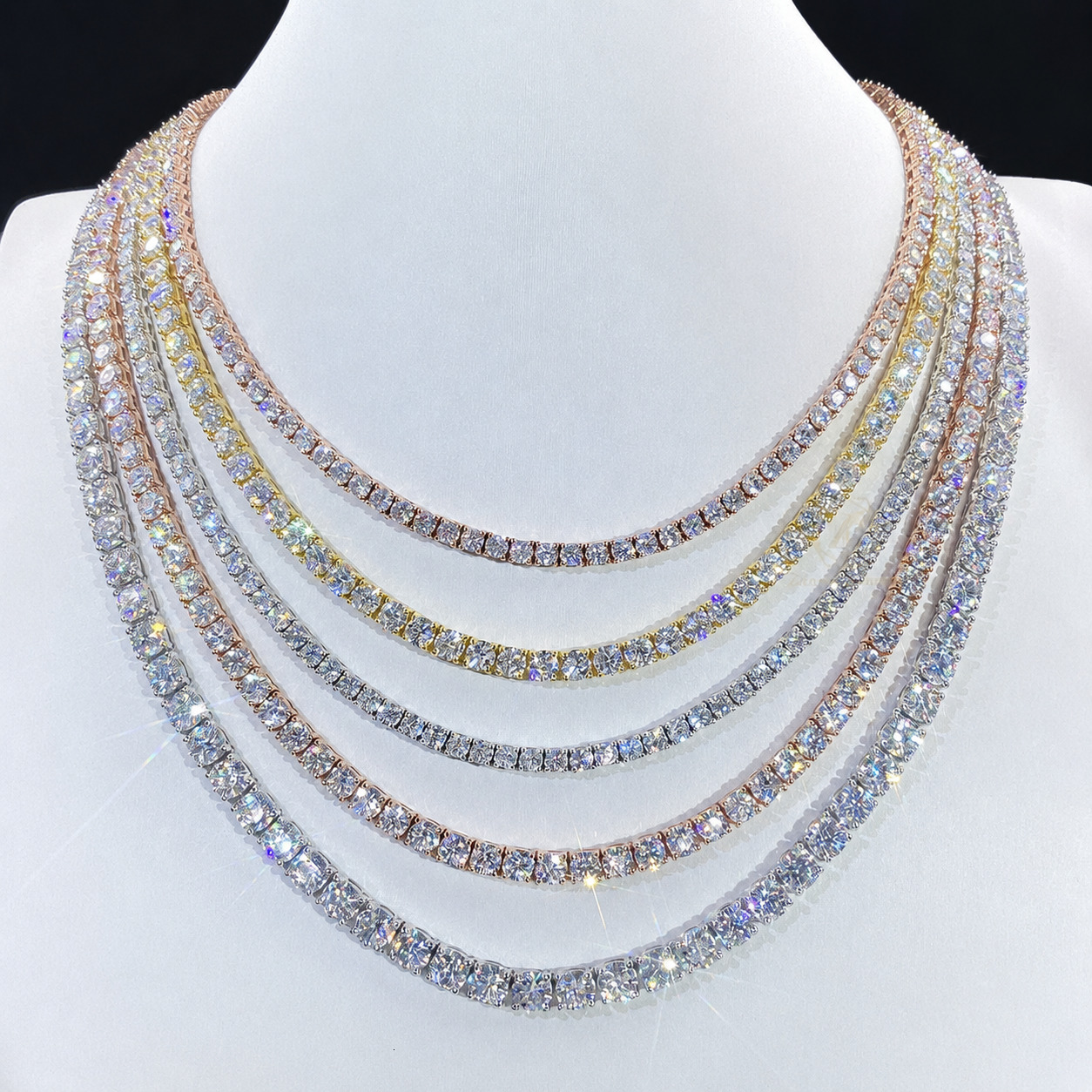 IGI Diamond Certification Large Stock Hip Hop Jewelry 3mm-5mm VVS Lab Grown Diamond 18K Iced Out Tennis Chain Necklaces