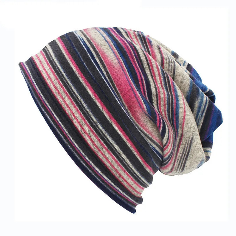 Autumn Winter Striped Thin Skullies Beanies Women Hats For Men Fashion Feminino Multifunction Scarf BHT109 260917
