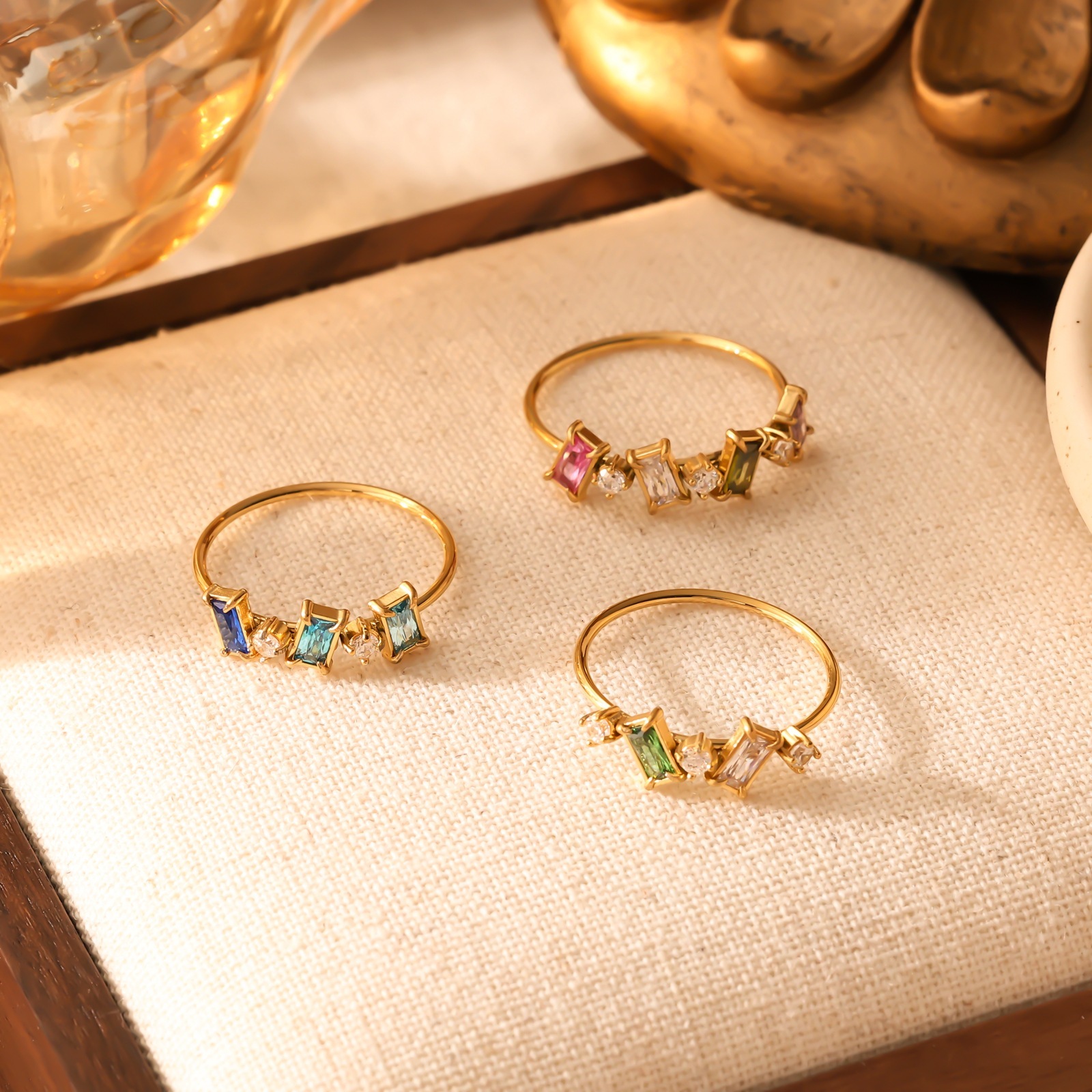 Light Luxury Niche Design Colorful Diamond Ring Gold-Plated Ring Non-Fading Women's Stackable Ring Factory Wholesale Versatile
