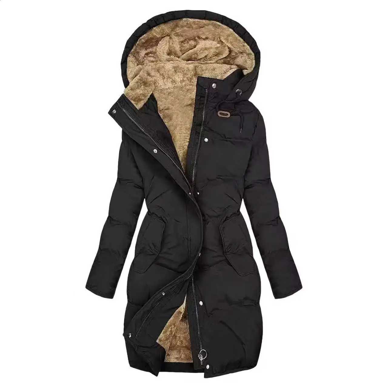 Winter Hooded Cotton Jacket Thick Warm Windbreaker Slim Jackets Long Insulated Velvet Coat For Women Solid Thick Parker Overcoat H260917