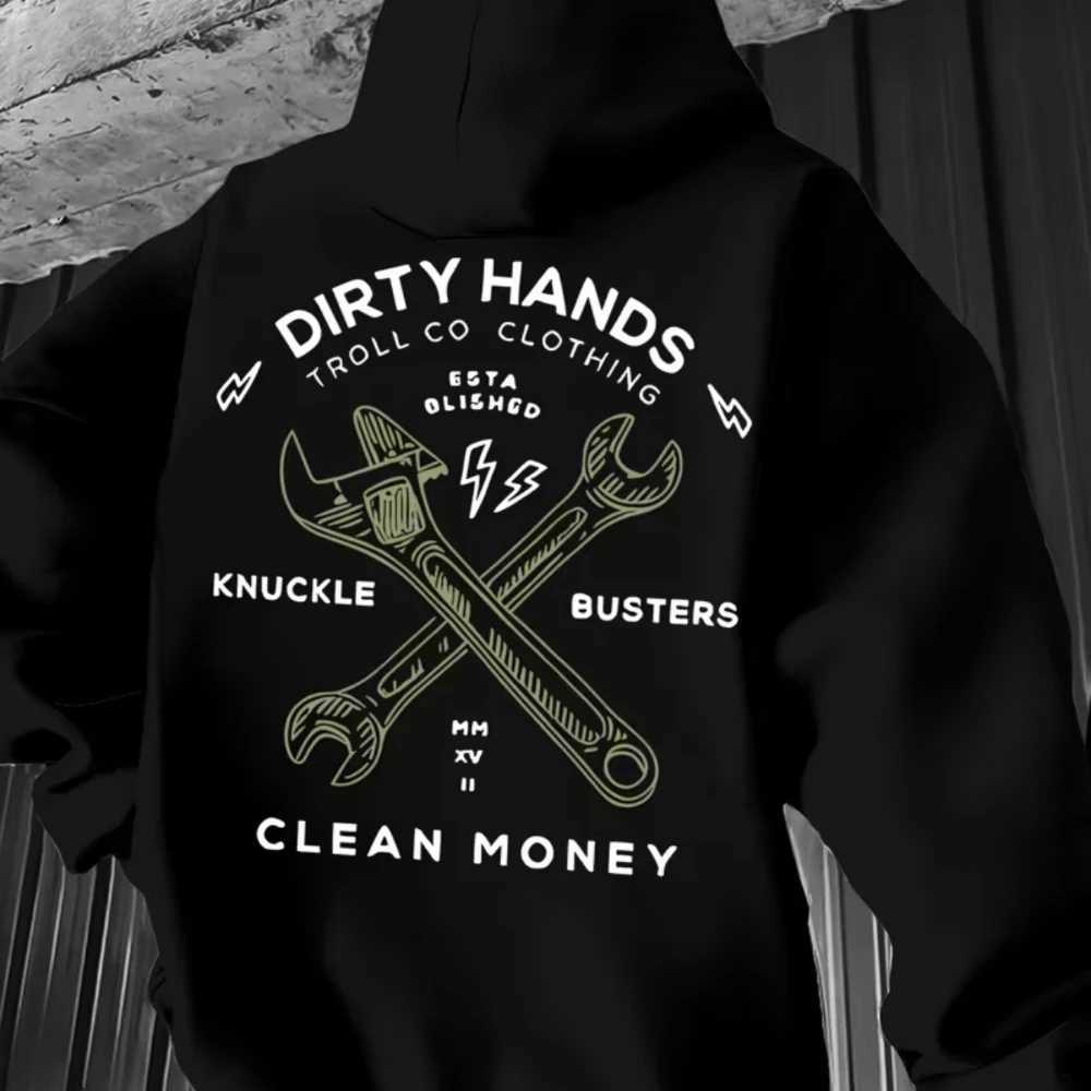 CLOOCL DIRTY HANDS CLEAN MONEY Vintage Wrench Printed Hoodie Autumn/Winter Fashion Mens Clothing S260918P23X