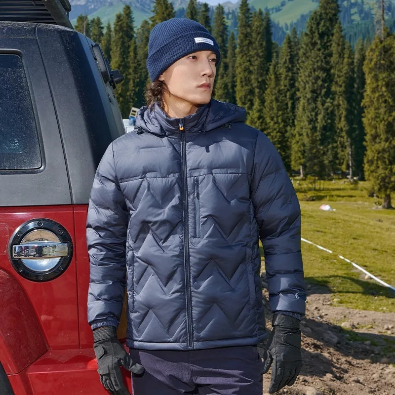 Mens Lightweight Down Jacket White Duck Feather Hooded Windproof Water-Resistant Thermal Short Coat Winter Urban Commuting 260918