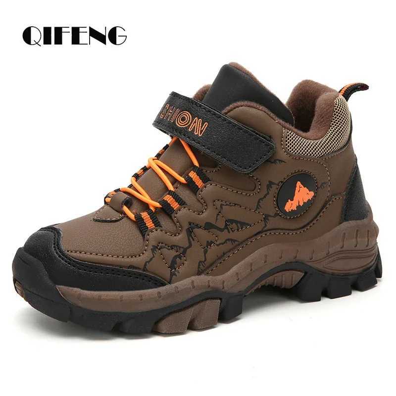 Winter Warm Fur Children Shoes Boys Non-slip Snow Ankle Boots Leather Autumn Casual Sneakers Waterproof Hook Loop Kids Footwear Q260916