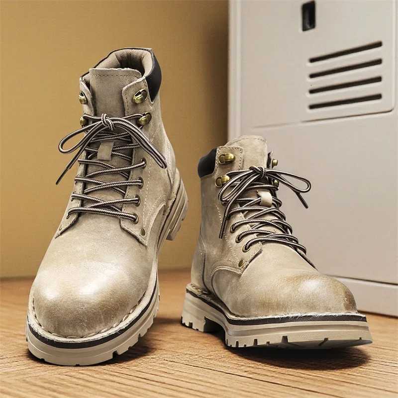 New Suede Leather Mens Boots Fashion Men Ankle Boots Lace Up Outdoor Snow Motorcycle High Top Walking Casual Shoes For Man Q260916