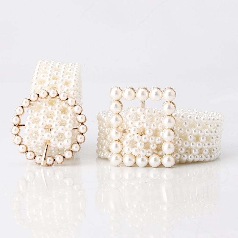Designer Belt New Trendy Wo Belt Sweet Fashion Imitation Pearl Woven Waist Chain Elegant Wo Dress Decorative Belt Luxury waist accessories