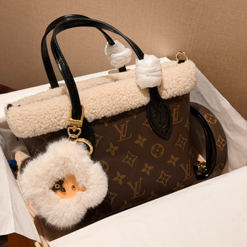10A Women Mini Tote Bag Faux Shearling Trim Leather Handbag Top Handle Crossbody Purse Autumn Winter Casual Daily Shopping Fashion Bucket Bag With F