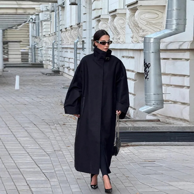 Women's Windproof Trench Coat Chic Long Sleeve Loose Fit Overcoats Stand Collar Long Jackets 2026 Lady Street Fashion Outerwears 260917