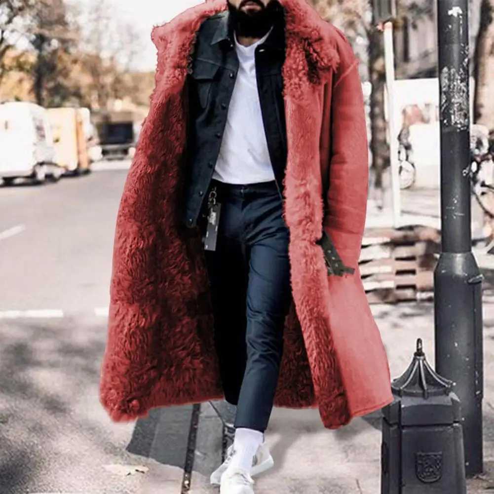 Fur Men jacket Buttons Faux Mid-calf Length Men Winter Overcoat Thicken Plush Thermal Warm Men Coat Men's Furry Coat Outwear D2609021