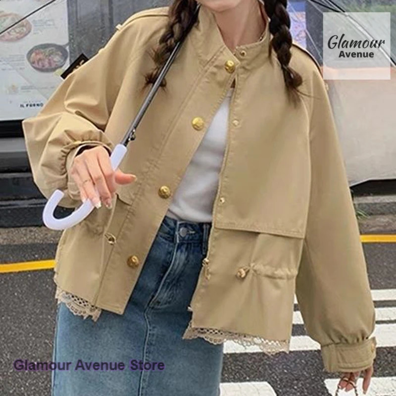 French solid color lace stitching short coat women's spring and autumn fashion temperament casual Joker jacket 260917