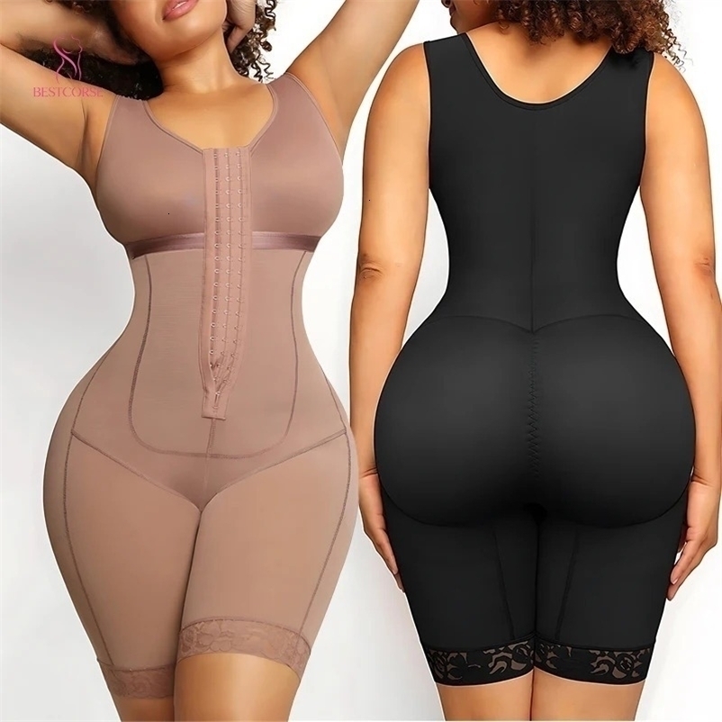High Compression Stage 2 Garment Plus Size Faja Full Body Shaper With Zipper Crotch Slim Waist Tummy Control Shapewear 260917
