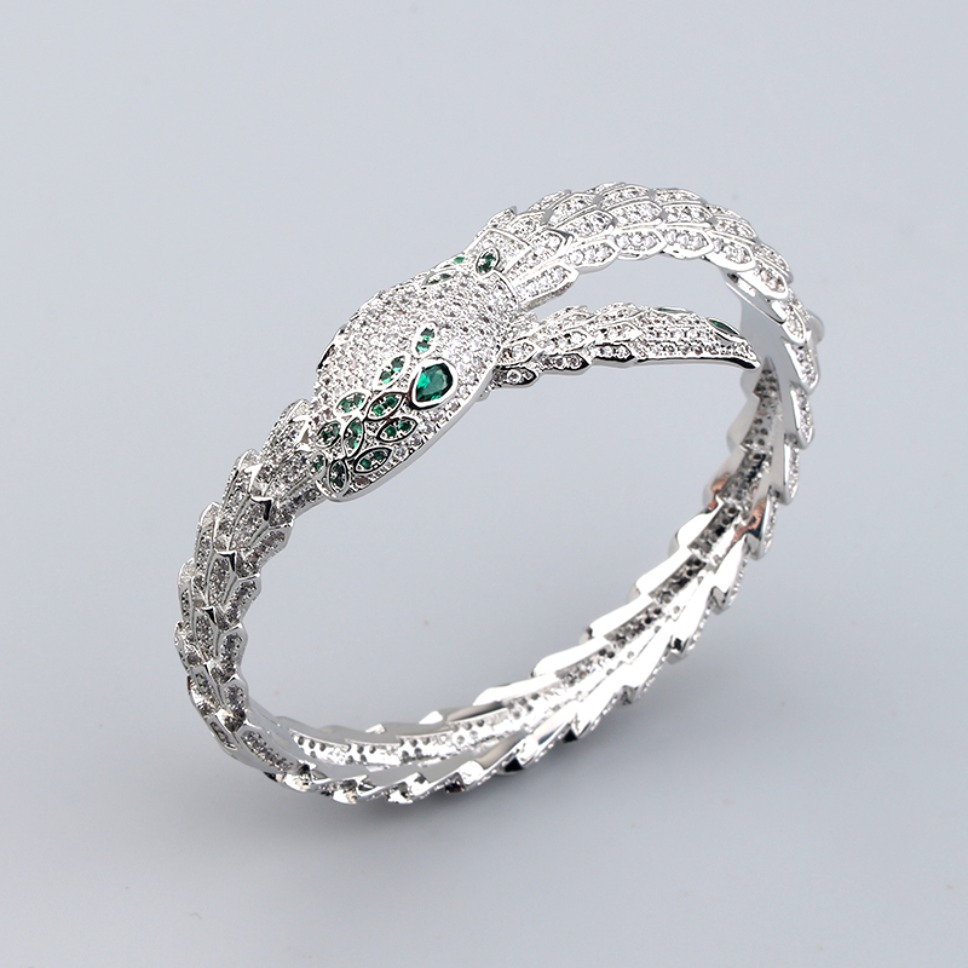 Luxury Gold Plated Peacock Bangle Full Micro Pave Crystal Green Stone Statement Bracelets Womens Fashion Party Jewelry Gift...