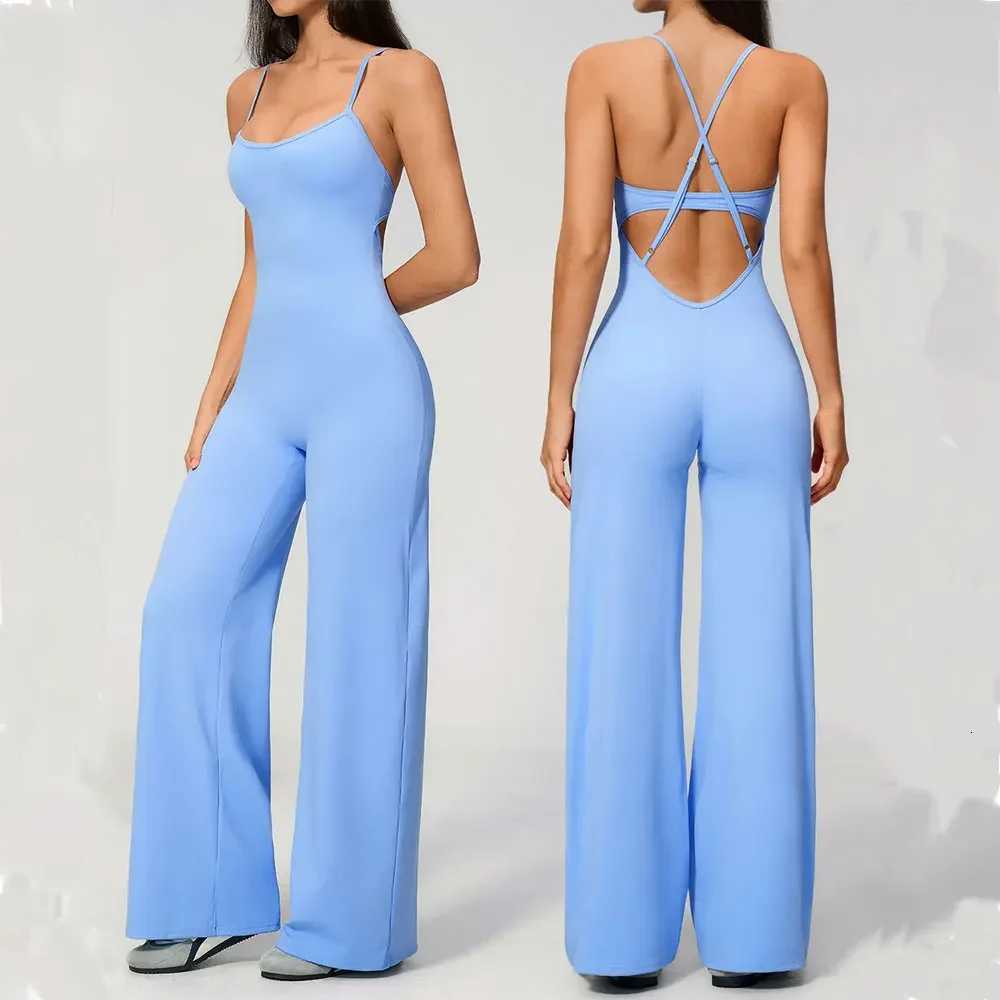 Yoga Jumpsuit Women One-Piece Flared Pant Sports Set Gym Push Up Workout Clothes Backless Fitness Yoga Sports Sleeveles Bodysuit Q260917