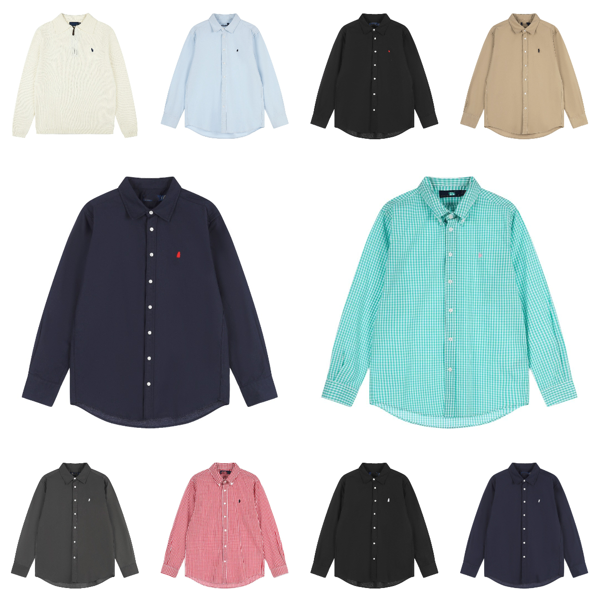 Men's Polo shirt Long Sleeve Button Down Shirt Small Embroidery Logo Solid & Plaid Check Shirts Casual Business Cotton Shirts Multiple Colors S