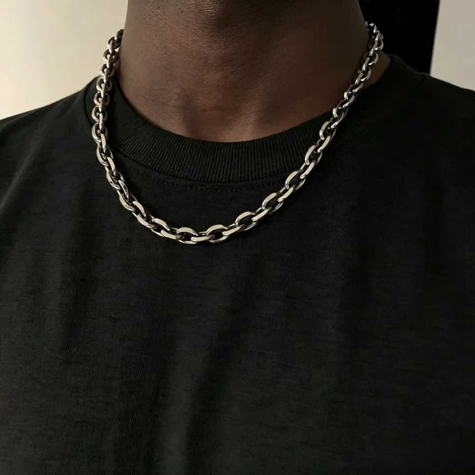 Men Retro Silver Color Stainless Steel Necklace Hip Hop Thick O Chain Jewelry Rock Simple Outfit Necklace Accessories Gift Q260916