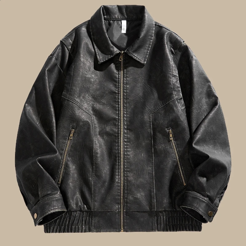 Men's Leather Jacket Loose Leather Neutral Style Jacket Leather Jackets Fashion Men's Simple Retro Style Jacket 260917