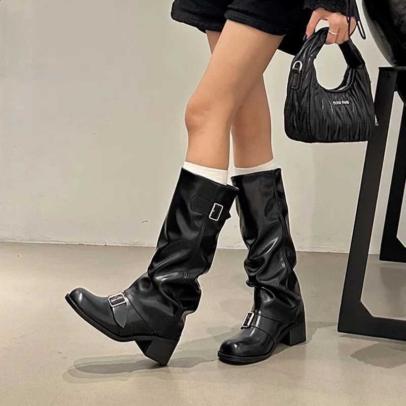 High Woman Boots 2025 Knee Platform Chunky Heels Trend Punk Gothic New Rock Leather fashion Women's Shoes Motorcycle Footwear D2609161