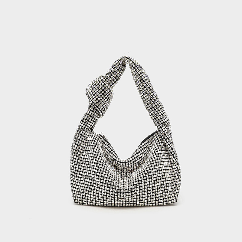 Cross-Border Hot Sale Full Women Inlaid Diamond Bucket A Grade Rhinestone Evening Chain Bag Handheld Shoulder Twist Knot GLAMOR