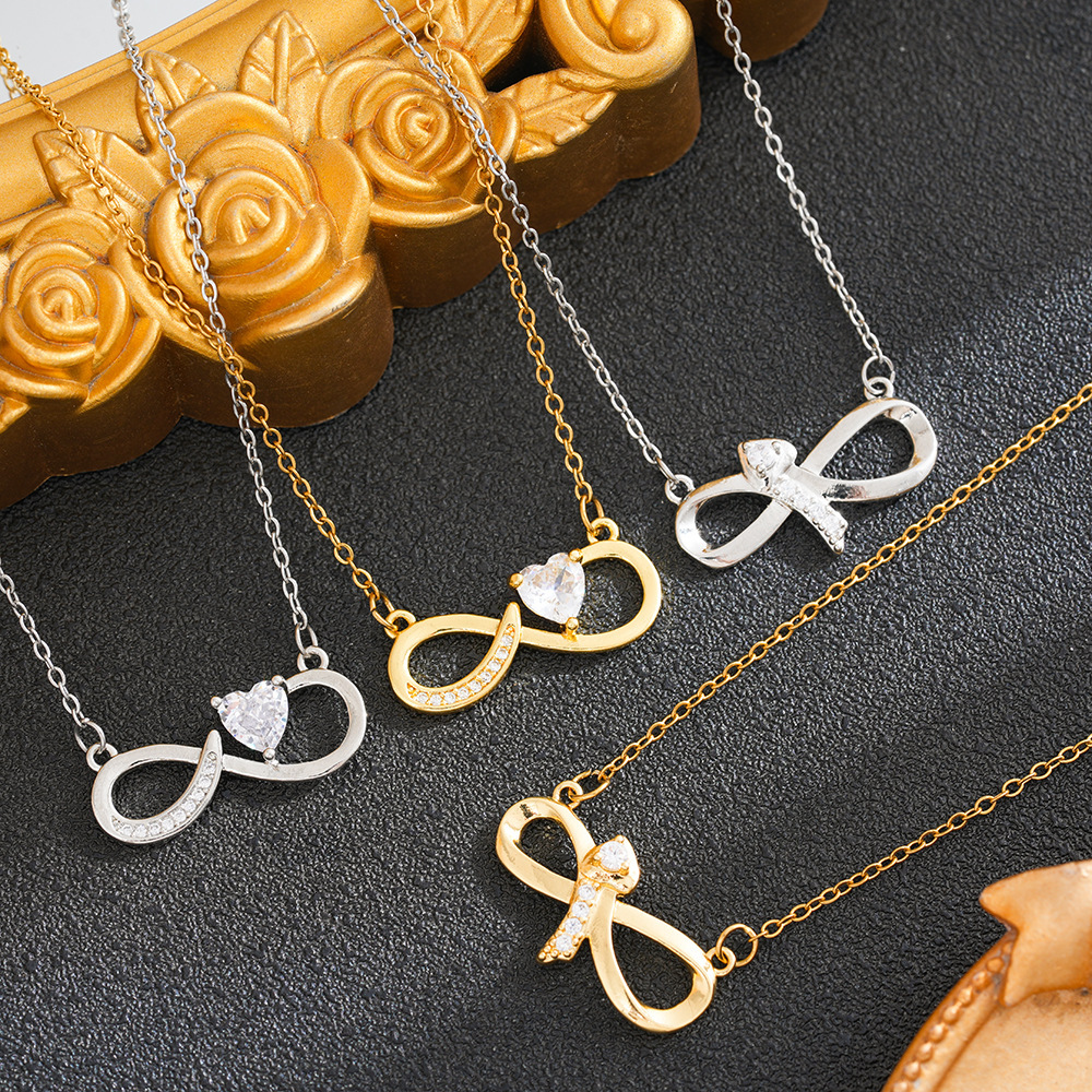 Trendy Infinity Heart Micro-Inlaid Necklace, Niche Design, Light Luxury Fashion Pendant, High-End Clavicle Chain Wholesale