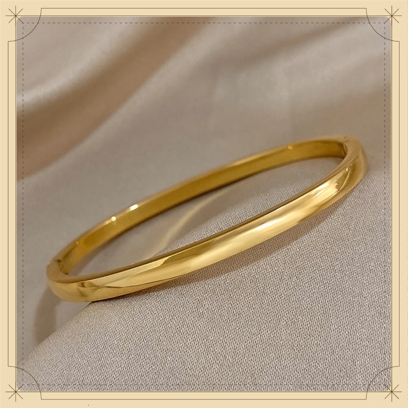 Simple Smooth Stainless Steel Bangles Bracelets for Women Trendy Gold Plated Metal Bracelet Jewelry Accessories Lady Gift 260917