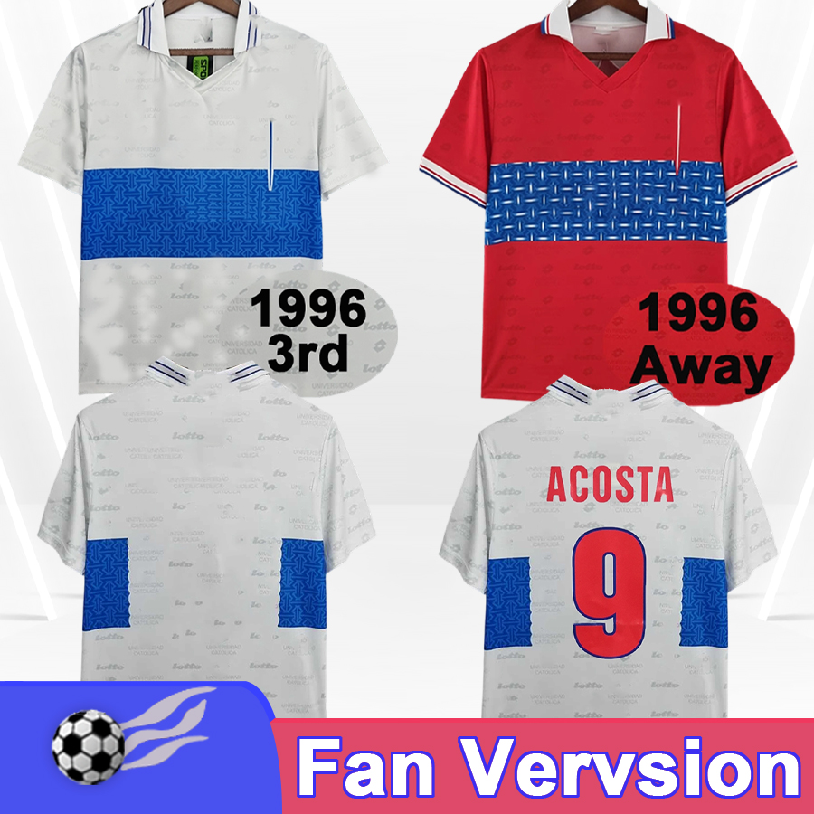 1996 Universidad Catolica Retro Soccer Jerseys ACOSTA Away Red blue 3rd White blue Vintage Football Shirts Short Sleeve Uniforms